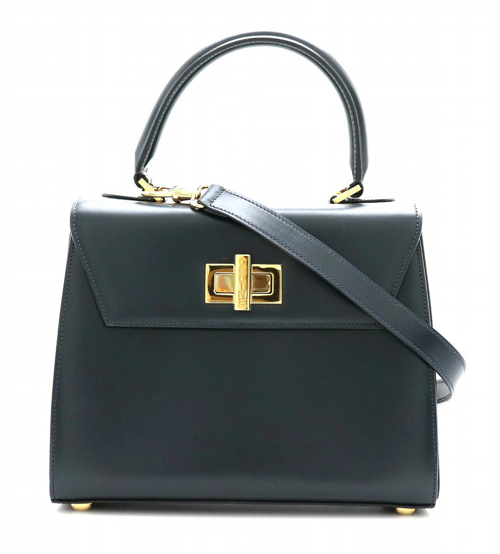 Celine 2way Shoulder Bag Leather Dark Navy Blue Red